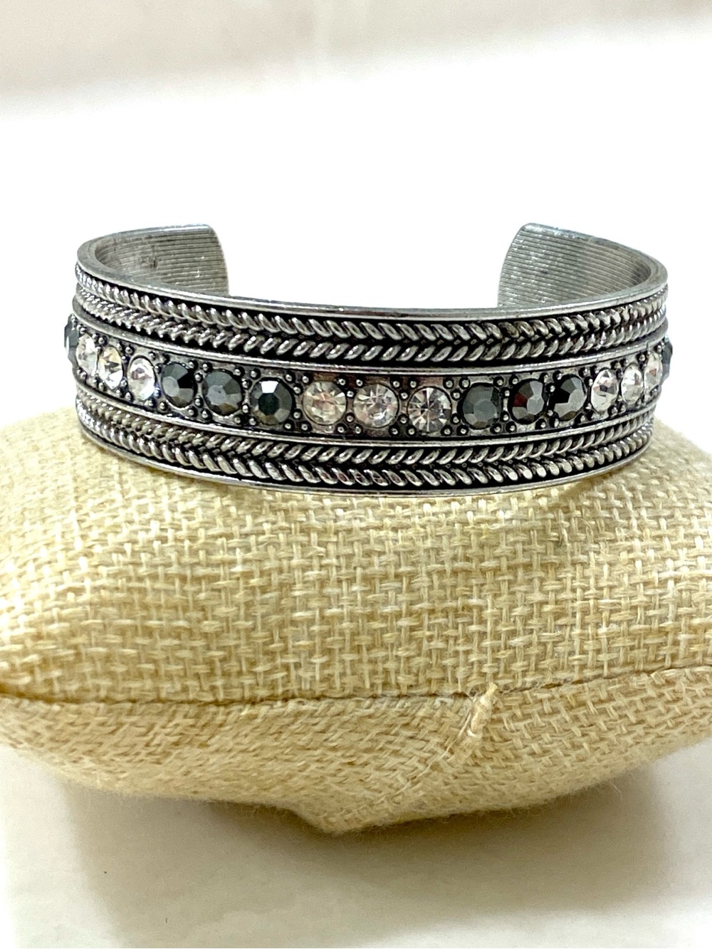 paparazzi Silver-Tone Black and Clear Crystal Braided Cuff Bracelet